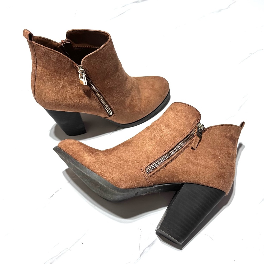 Call It Spring Brown Suede Ankle Booties with Side Zippers